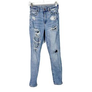 American Eagle Stretch Mom Jean Distressed Destroyed Size 00 EUC T2632